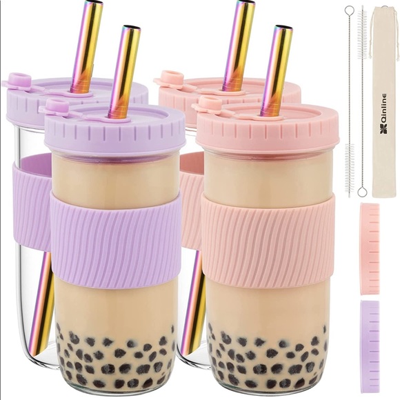 Qinline Other - Boba Bubble Tea Reusable Travel Cups & Straws 4 Pack